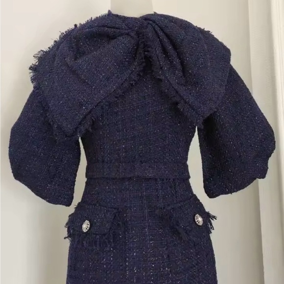 Classic Navy Tweed Women's Dress - Picture 4 of 7